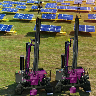 Machine de battage de pieux solaire diesel pour glissières de sécurité routières, pieux de battage, pieux vissés