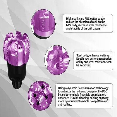 Foret PDC 6 lames diamantées Foret de roche Foret PDC corps en acier à vendre