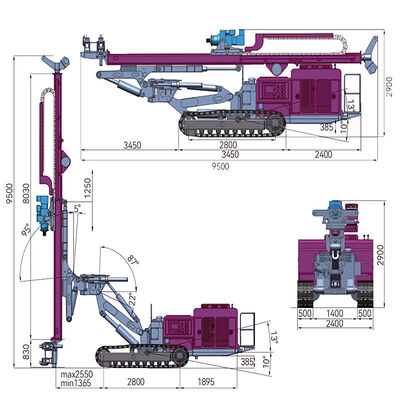 Forage DTH rotatif à 360° avec une profondeur de forage maximale de 150 m et un contrôle hydraulique pour les trous d'explosion de roche dure